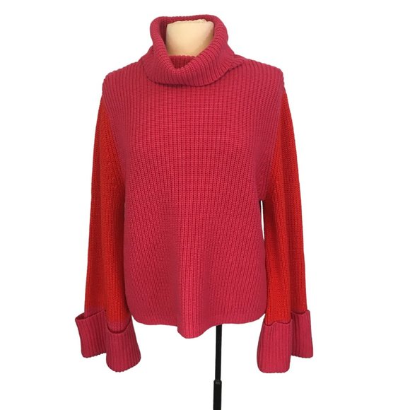 Sugarlips Sweaters - Sugar+Lips Pink Red Oversized Loose Sleeves Pullover Turtleneck Sweater, S